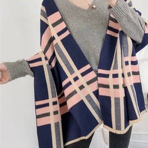 Elegant Blue and Pink Striped Scarf
